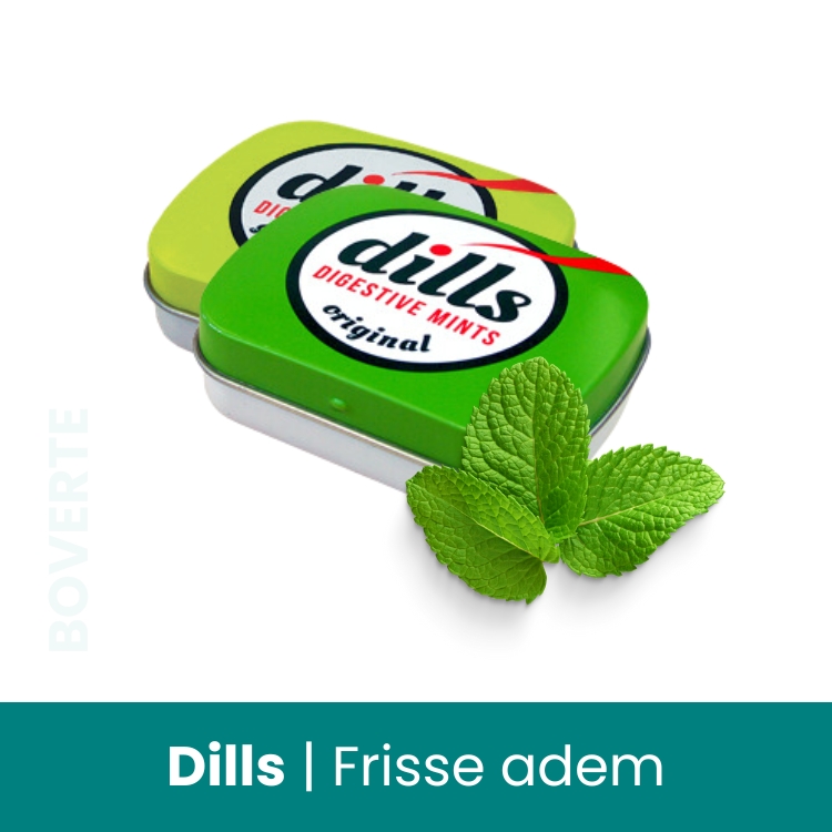 Dills Digestive Mints<br />
Suikervrije, verfrissende muntjes met digestieve eigenschappen, op basis van essentiële oliën.